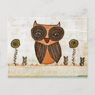 Carte Postale Dentelles et fleurs de hibou Brown Mélange d'art m