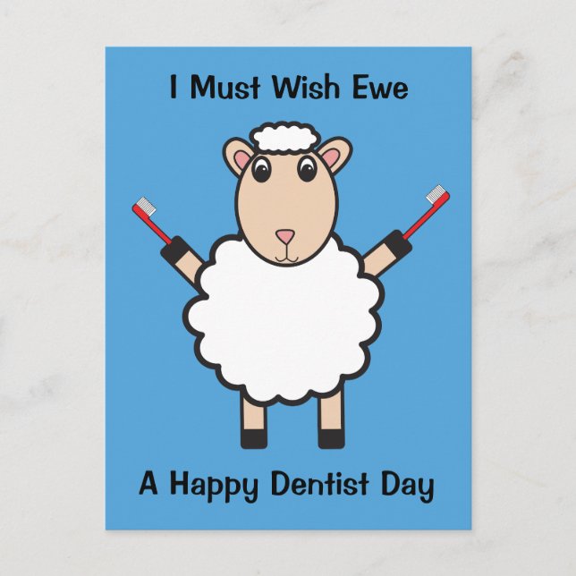 Carte Postale Dentist Day Sheep Toothbrush Wish Ewe Personnalise (Devant)