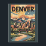 Carte Postale Denver Colorado Illustration Sunset Travel Art<br><div class="desc">Design de déplacement vectoriel rétro Denver. Denver,  la capitale du Colorado,  est une métropole américaine datant de l'ère du Vieux-Ouest. Le Larimer Carré,  le plus ancien pâté de maisons de la ville,  possède des bâtiments du XIXe siècle emblématiques.</div>