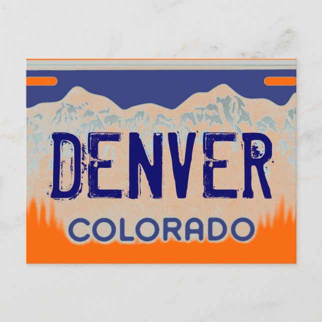 Carte Postale Denver Colorado orange plaque d'immatriculation bl (Devant)