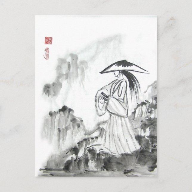 Carte postale d'épée de dessin Samurai (Devant)