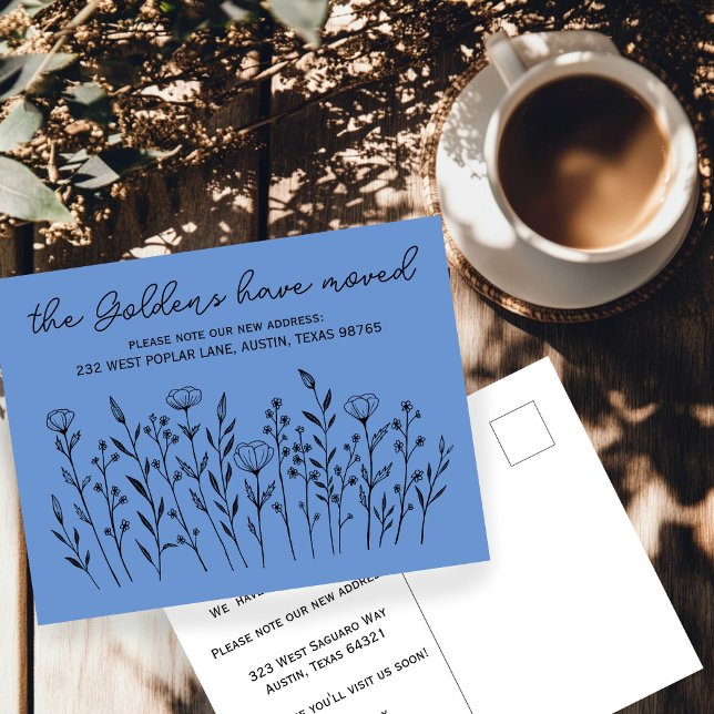 Carte Postale DÉPLACEMENT de Fleurs sauvages FAIRE-PART simples  (MOVING ANNOUNCEMENT Wildflowers Simple Custom Change of Address Postcard
)