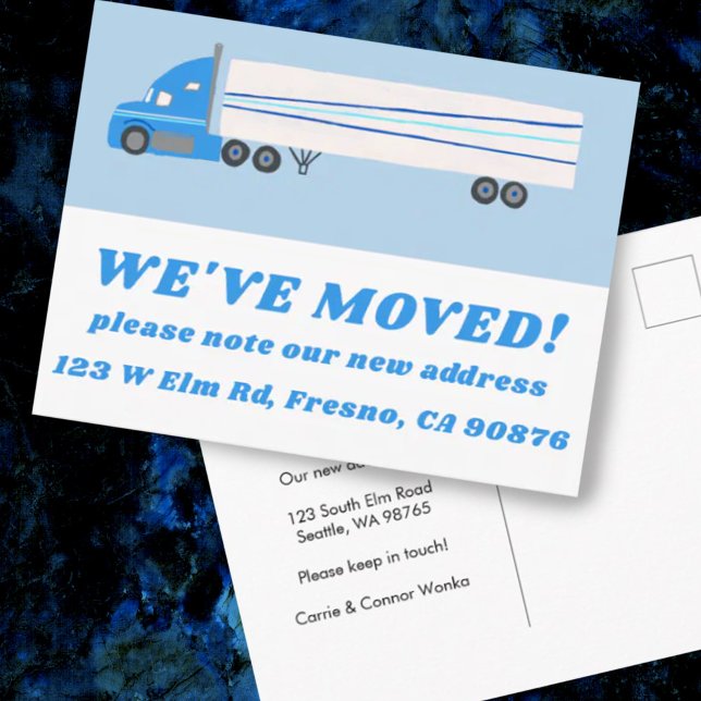Carte Postale DÉPLACEMENT FAIRE-PART NOUVELLE ADRESSE MAIN Camio (Big moving truck change of address relocation custom postcard. Add your own text)
