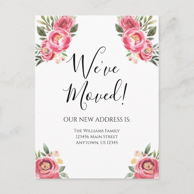 Carte Postale Déplacement Faire-part Pink Peonies Fleurs florale (Devant)