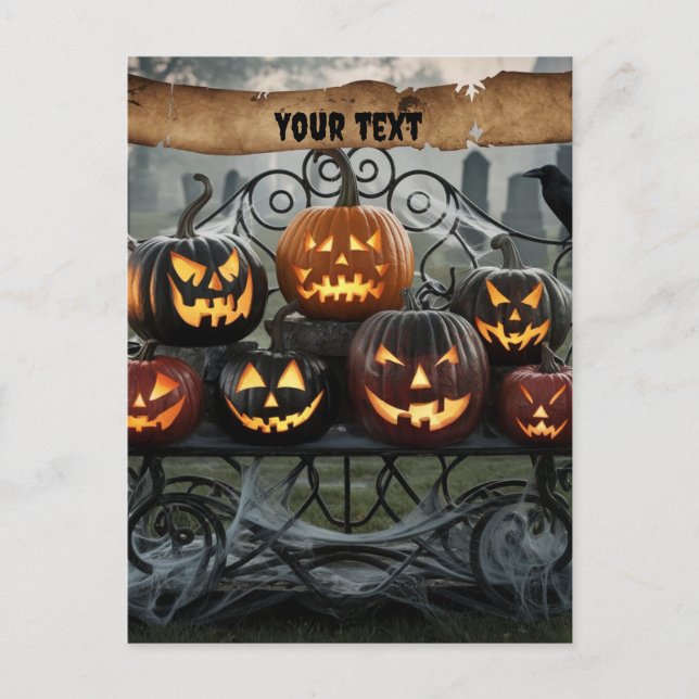 Carte Postale Déplaisant Halloween Jack-o'-Lanterns avec toiles  (Devant)