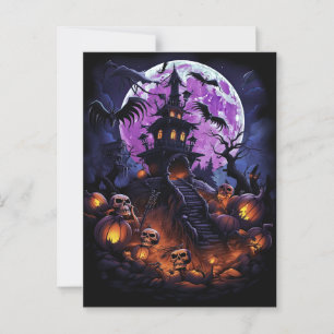 Carte Postale Déplaisant Haunted House Purple Halloween Party