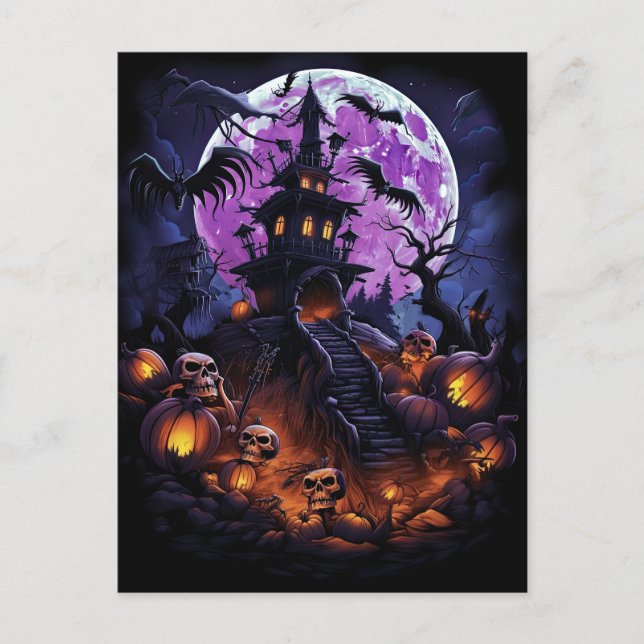 Carte Postale Déplaisant Haunted House Purple Halloween Party (Devant)
