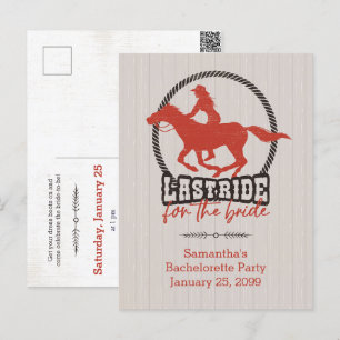 Carte Postale Dernière chevauchée pour la mariée rouge rouillé