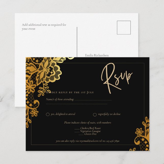 Carte Postale DERNIÈRE OR Noir All-in1 Mariage INVITER QR Code (Devant / Derrière)