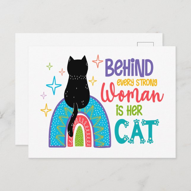 Carte Postale Derrière chaque femme forte, il y a son chat (Devant / Derrière)