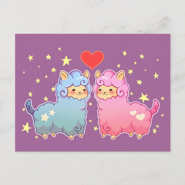 Carte postale des amis Kawaii Alpaca (Devant)