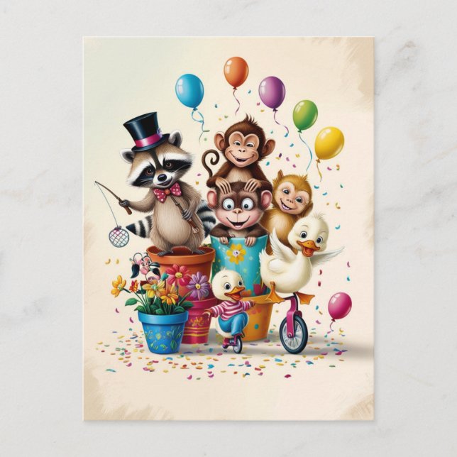Carte Postale Des animaux mignons faisant des choses stupides (Devant)