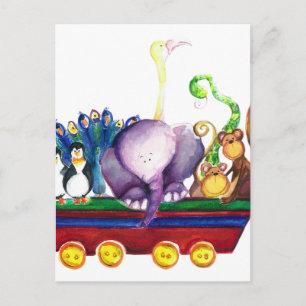 Carte Postale Des animaux wagon