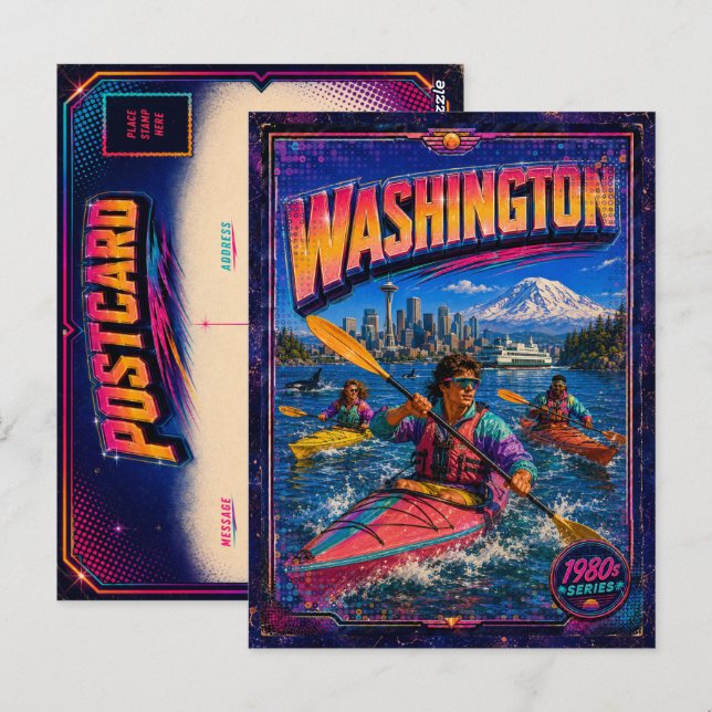 Carte postale des années 80 de Washington rétro (Devant / Derrière)