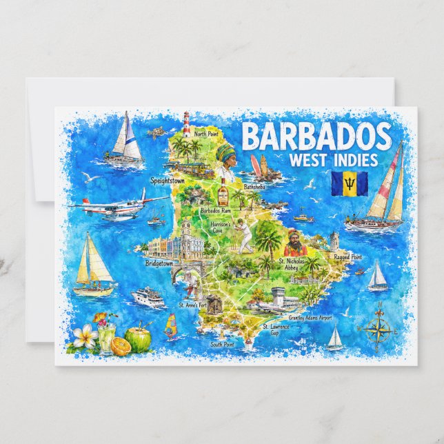 Carte postale des Antilles illustrée de la Barbade (Devant)