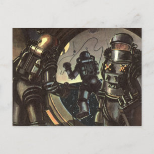 Carte Postale Des astronautes de science-fiction vintages sur un