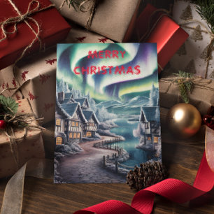 Carte Postale Des aurores boréales au-dessus d'une maison de cha