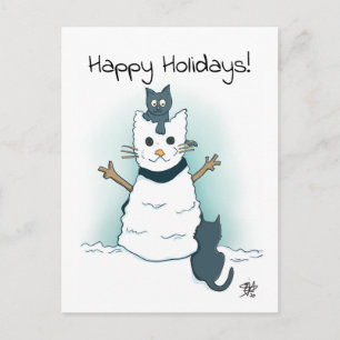 Carte Postale Des chatons font Chat à Neige Joyeuses Fêtes Noël
