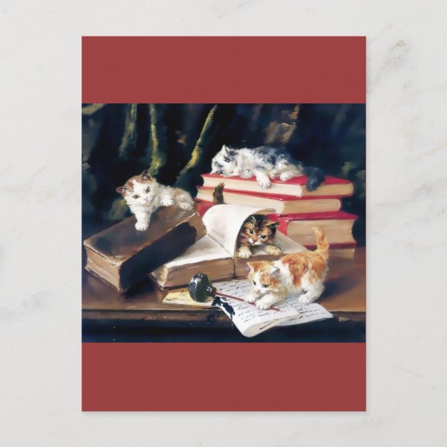 Carte Postale Des chatons jouent sur un bureau (Devant)