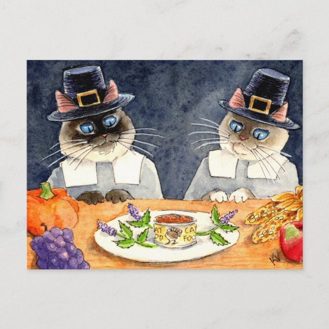 Carte postale des chats pèlerins de Thanksgiving (Devant)