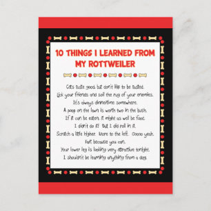 Carte Postale Des Choses Drôle Que J'Ai Apprises De Mon Rottweil