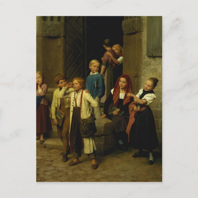 Carte Postale Des écoliers regardent un garçon en cri, 1861 (Devant)