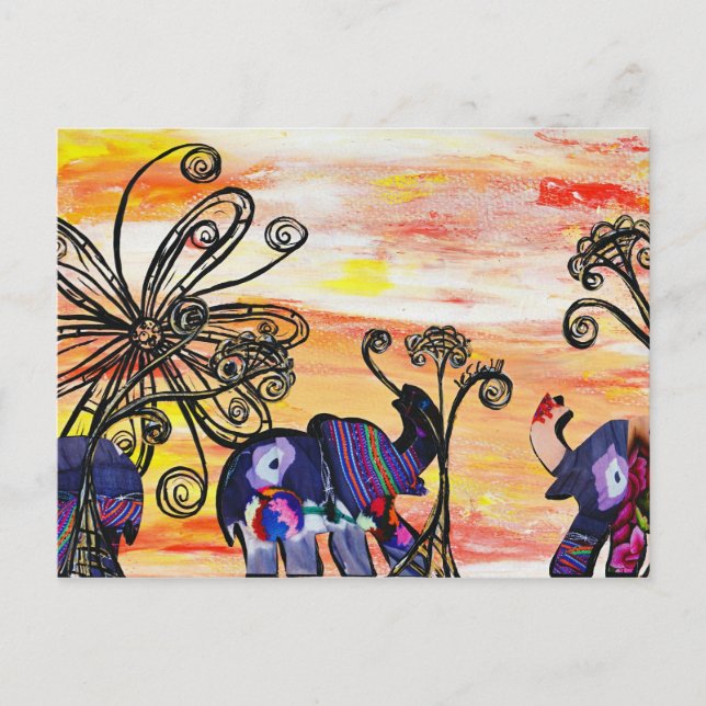 Carte postale des éléphants indiens (Devant)