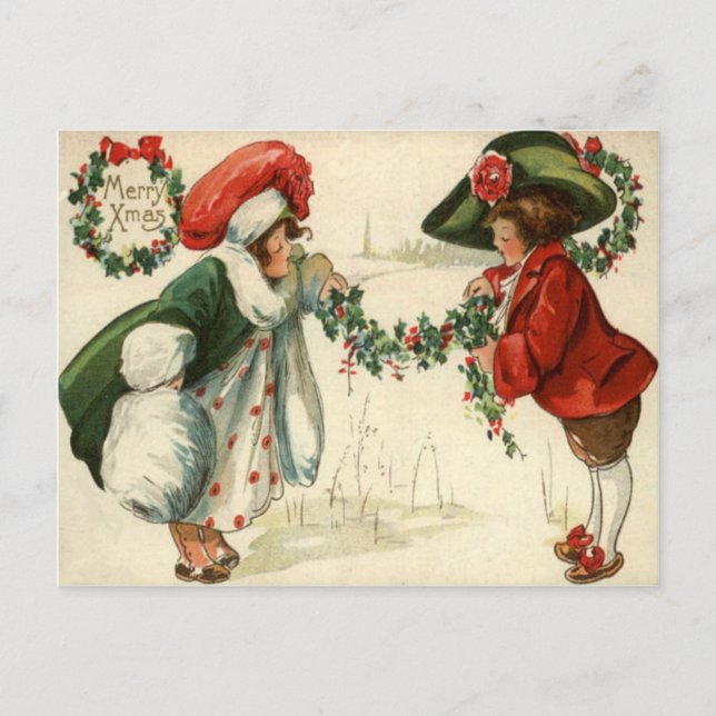 Carte Postale Des Enfants Dehors Dans La Neige (Devant)