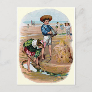Carte Postale Des enfants victoriens construisent un château de