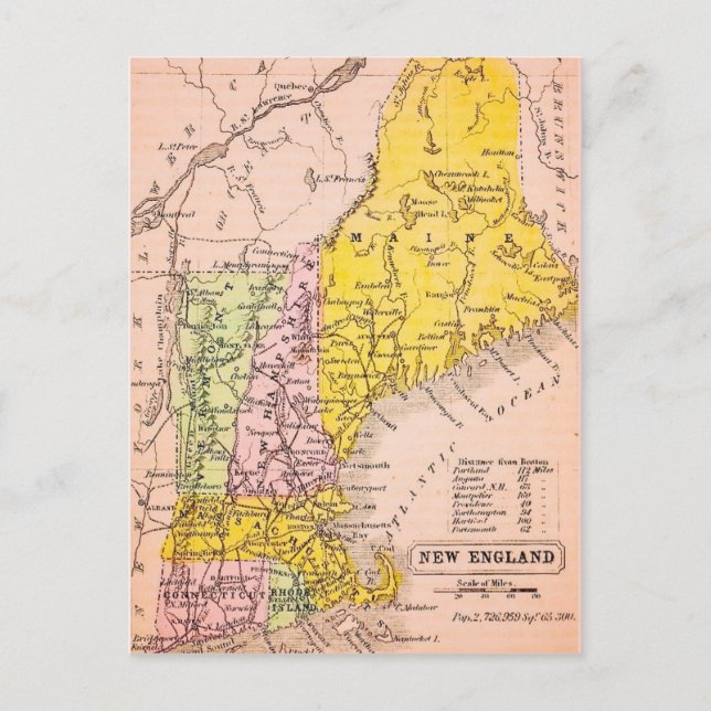 Carte postale des États de la Nouvelle-Angleterre (Devant)