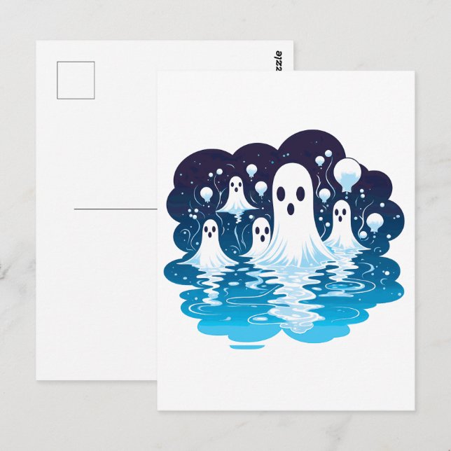 Carte Postale Des fantômes à la feuille pour Halloween (Devant / Derrière)