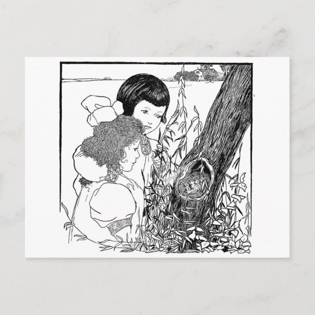 Carte Postale Des Filles Trouvées Un Nid D'Oiseaux (Devant)