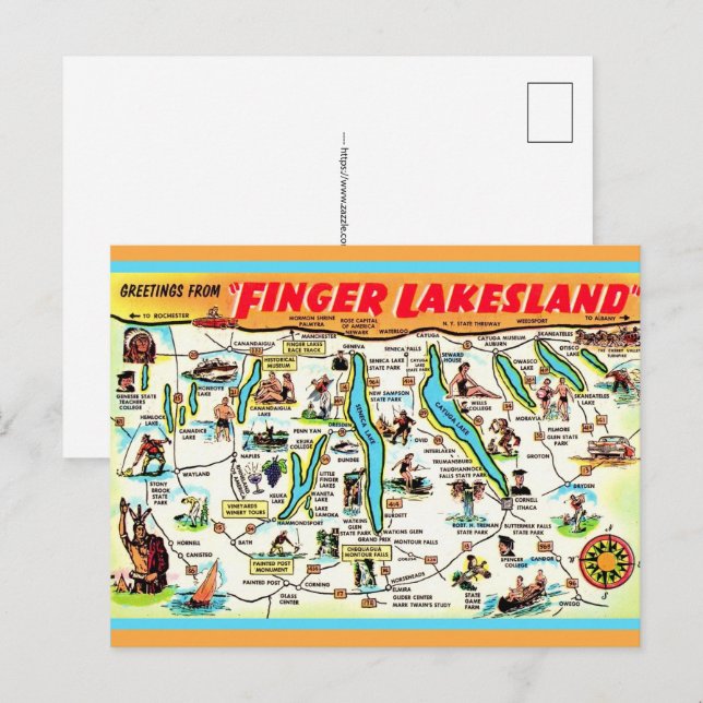 Carte postale des Finger Lakes de New York (Devant / Derrière)