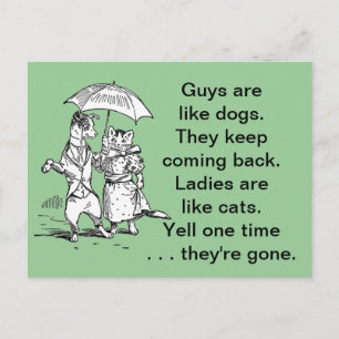 Carte Postale Des gars comme des chiens - Chats comme des dames 