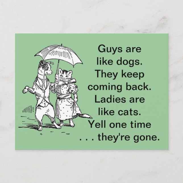 Carte Postale Des gars comme des chiens - Chats comme des dames  (Devant)