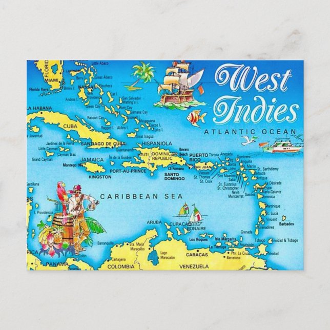 Carte postale des îles des Indes occidentales (Devant)