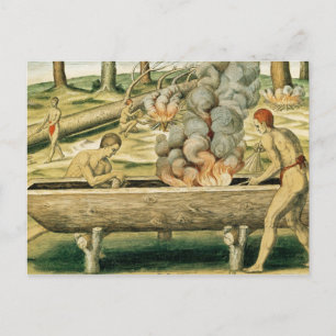 Carte Postale Des Indiens font un canot à bec