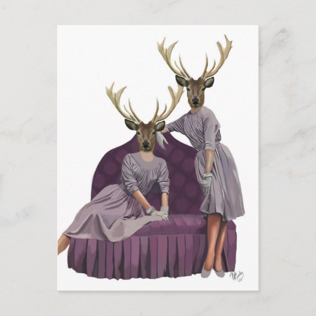 Carte Postale Des jumeaux de cerfs en robes violettes.jpg (Devant)