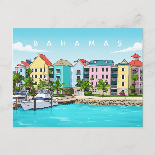 Carte postale des maisons colorées des Bahamas (Devant)