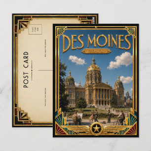 Carte Postale Des Moines Iowa Art Déco vintage de l'âge d'or
