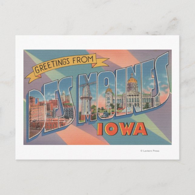 Carte Postale Des Moines, Iowa - Grandes Lettres Scènes 3 (Devant)
