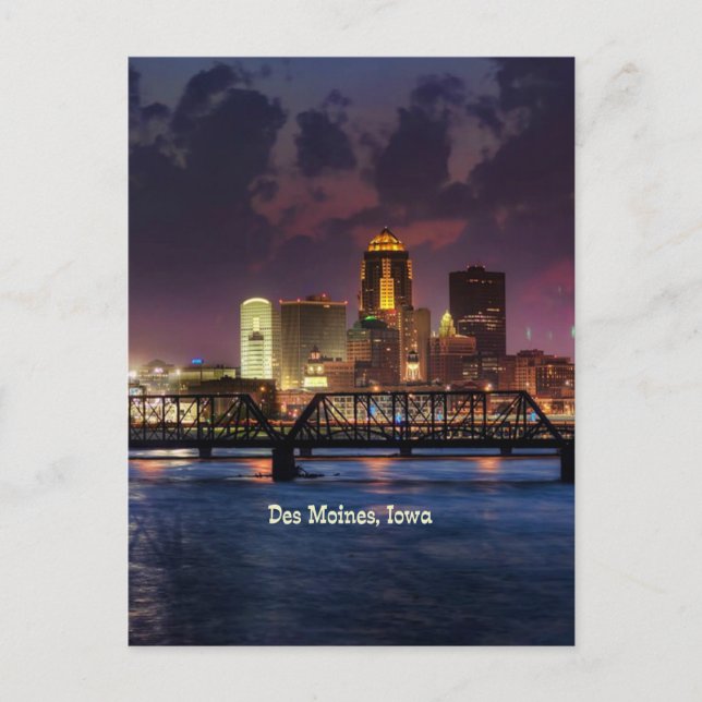 Carte Postale Des Moines, Iowa, paysage urbain (Devant)