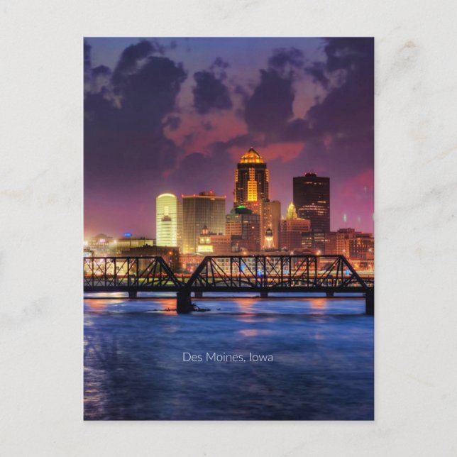 Carte Postale Des Moines, Iowa, paysage urbain (Devant)