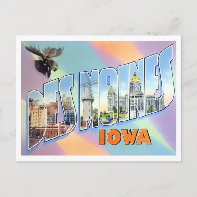 Carte postale Des Moines, Iowa Vintage Big Letters (Devant)