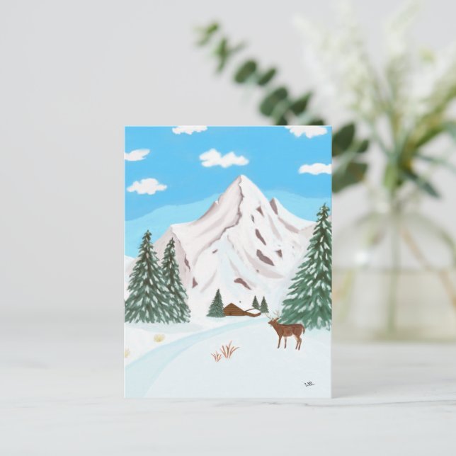 Carte postale des montagnes enneigées (Debout devant)