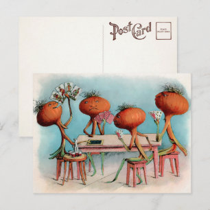 Carte postale des oignons victoriens jouant aux ca