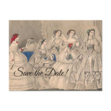 Carte postale des robes de mariée de Godey's 1858