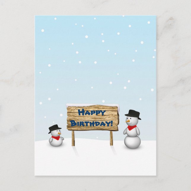 Carte Postale Des Snowmen mignons souhaitant un joyeux anniversa (Devant)