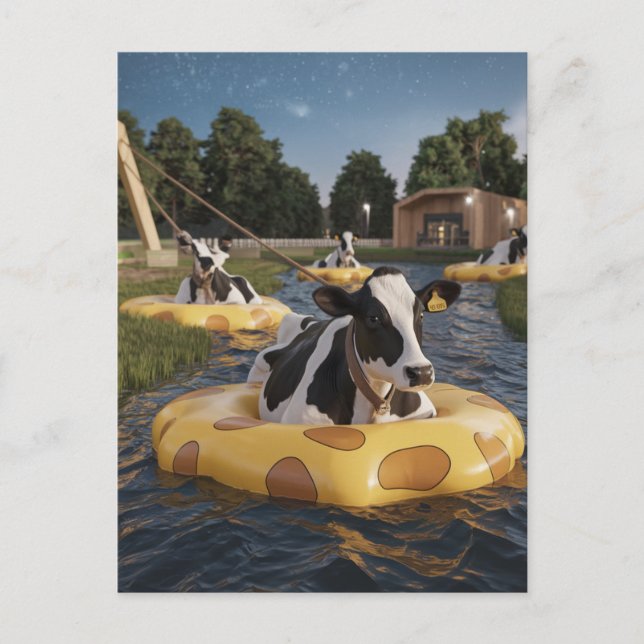 Carte Postale Des vaches amusantes sur un voyage en flottant (Devant)