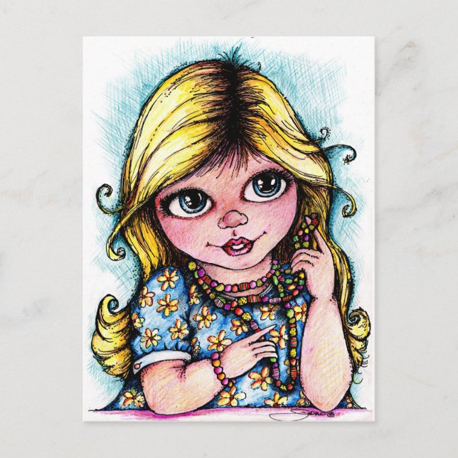 Carte Postale Des yeux clairs et de belles perles (Devant)